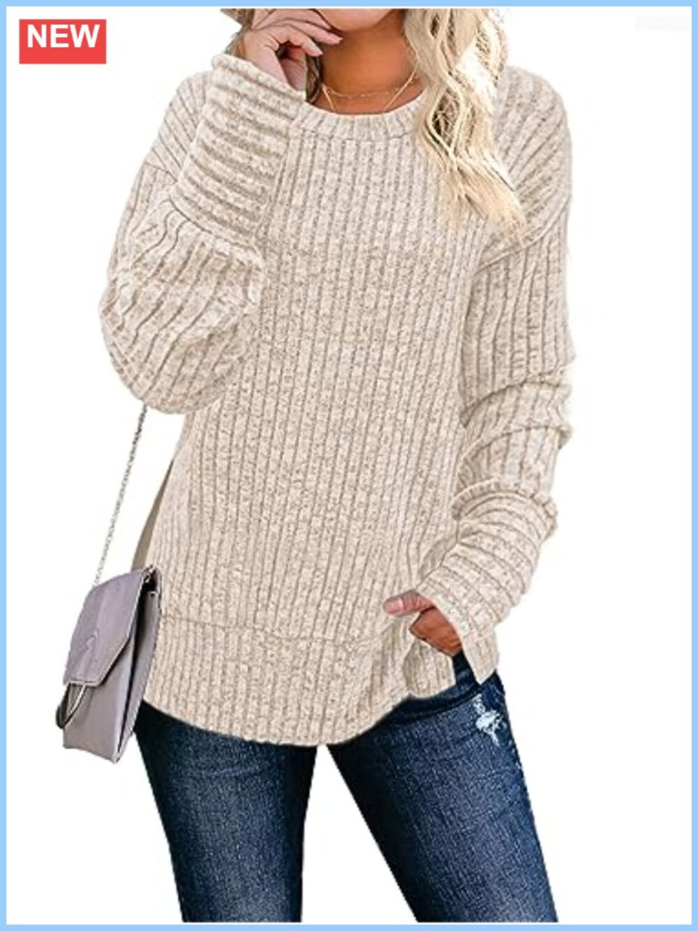 Women's Long Sleeve Crew Neck Tunic Sweatshirt Lightweight Casual Top